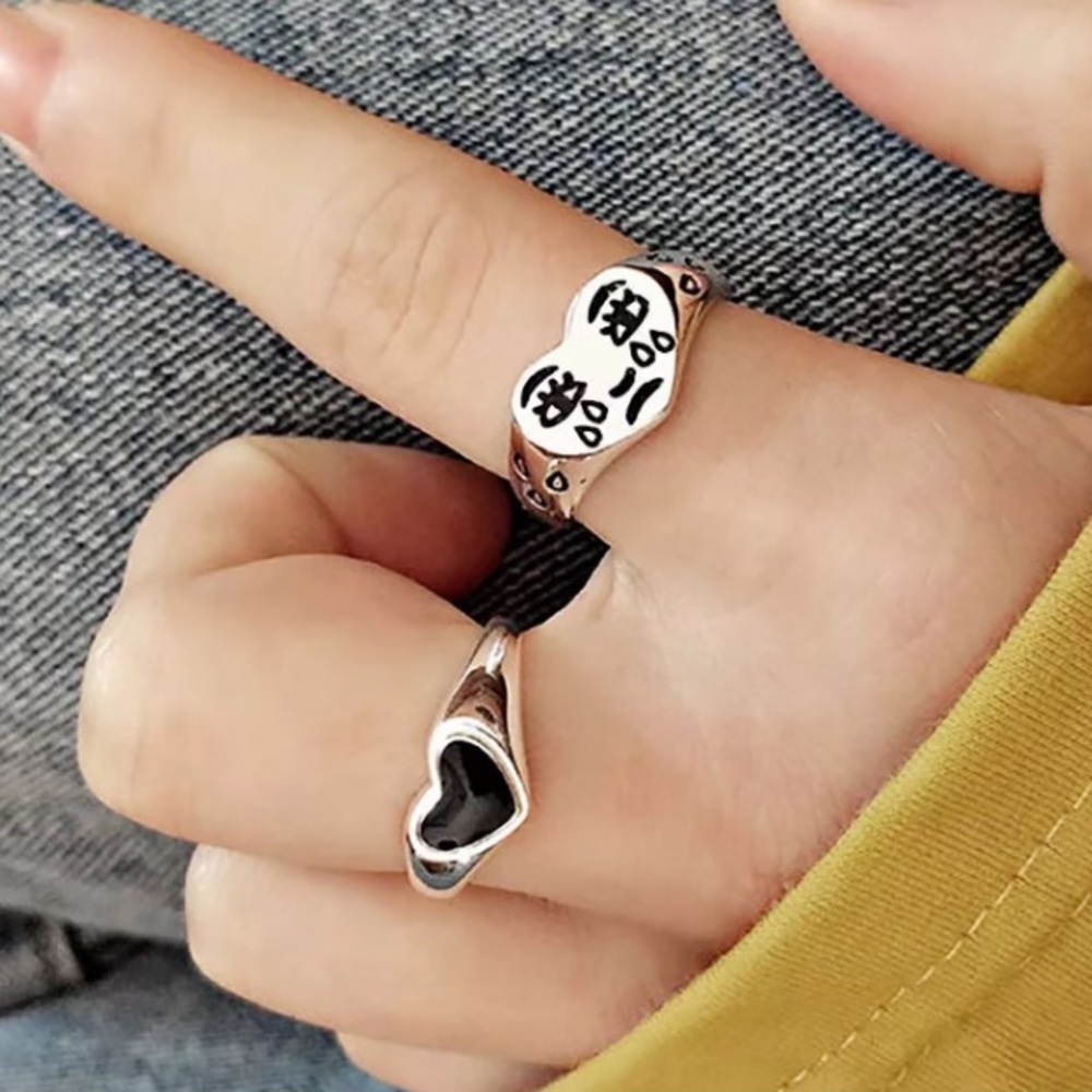 Sterling Silver Sad Crying Face Adjustable Ring - Picture 4 of 10